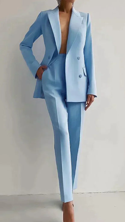 Casual Commuting Solid Color Blazer & High Waist Pants Set