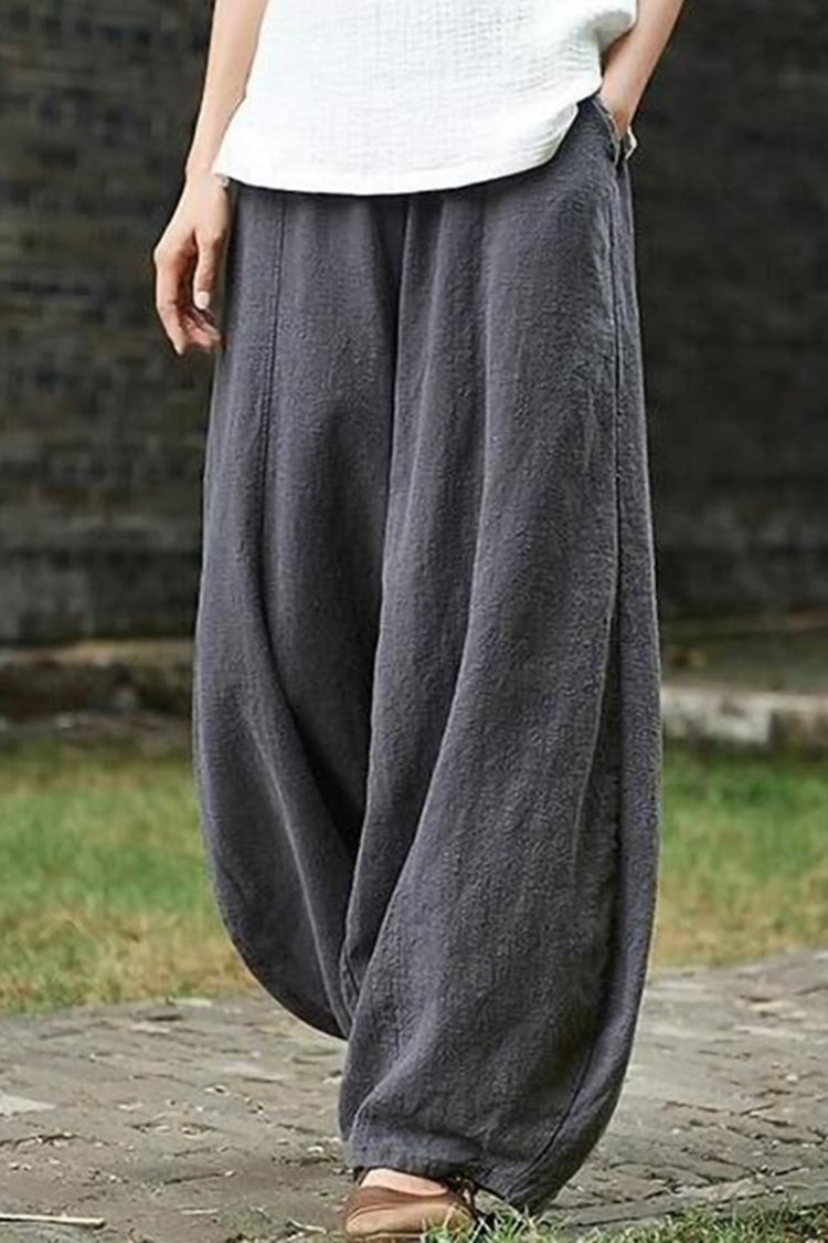 Vintage Plain Pocket Casual Lantern Pants