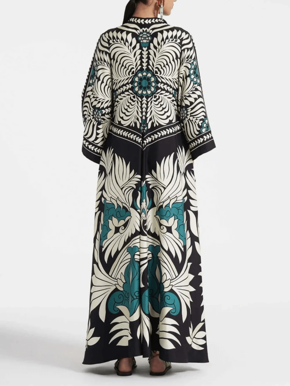Elegance Floral Print Waterfall Sleeves Maxi Dress