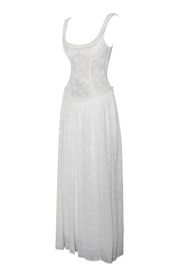 Light Green Square Neck Jacquard Textured High Slit Maxi Dress