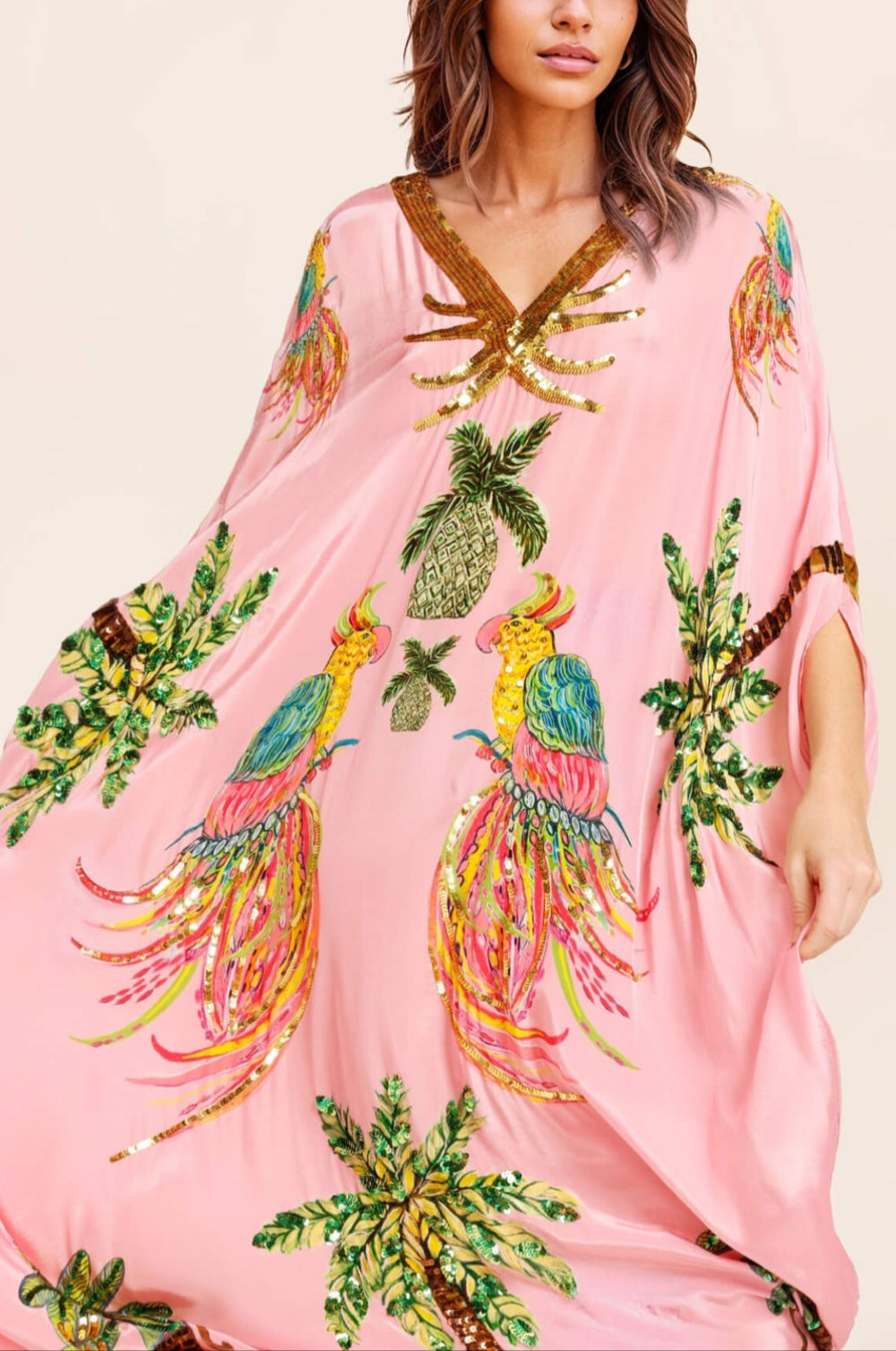 Unique Drop Shoulder Sleeve Coconut Tree Printed Dress