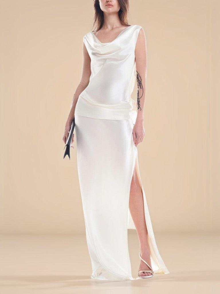 Backless Slit Satin Dress