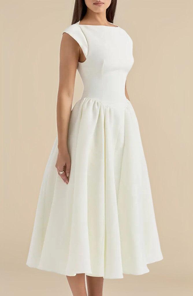 Backless Midi Dress-White