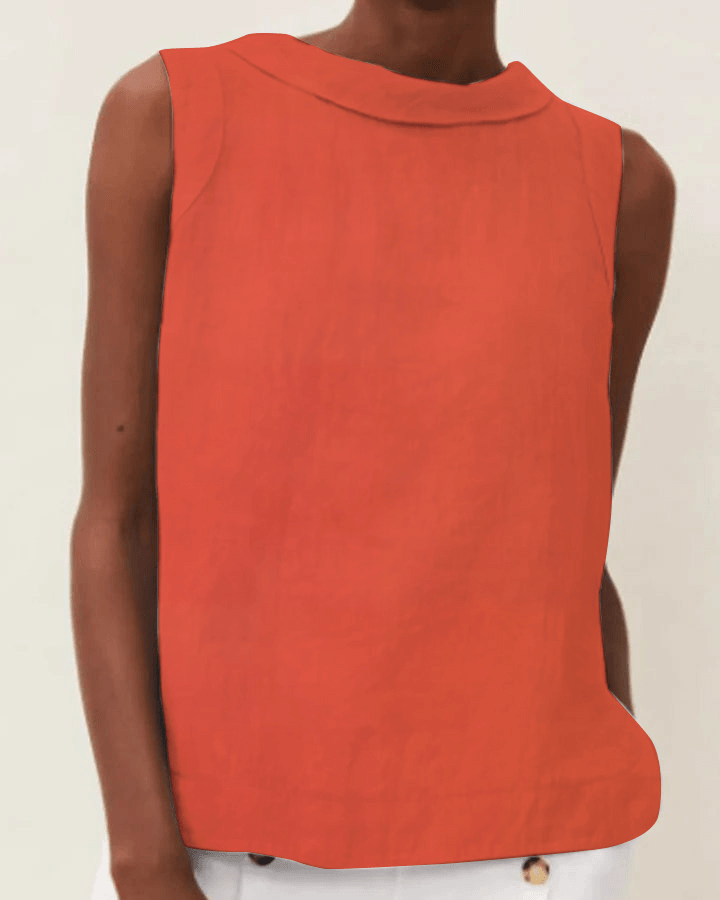 Linen Short-sleeved Blouse With A Round Neck