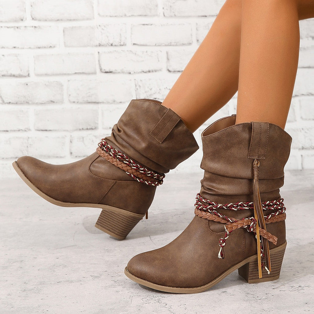 Vintage Western Cowboy Tassel Ankle Boots