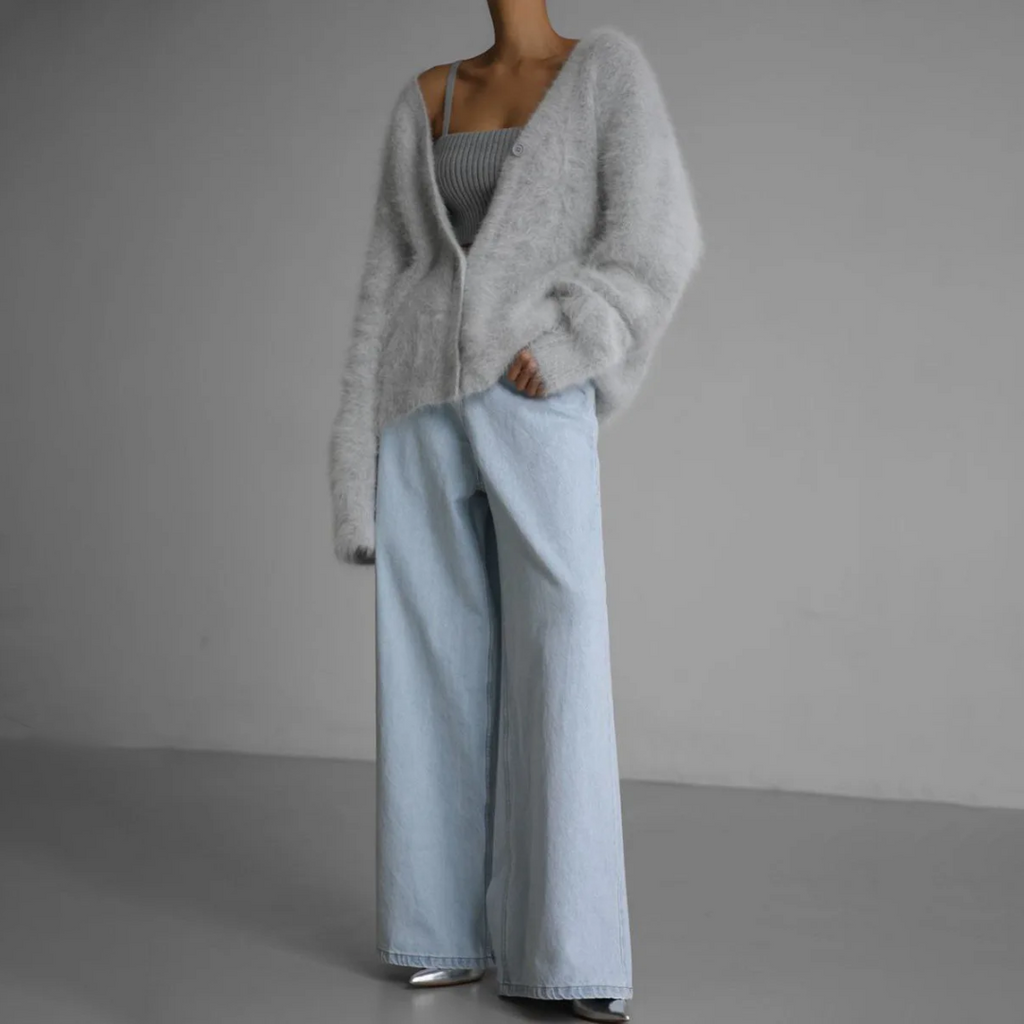 Lazy Loose Faux Mink Long-sleeved Warm Cardigan