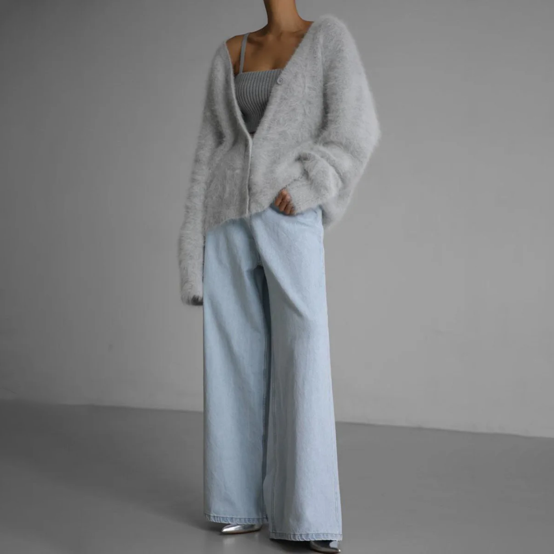 Lazy Loose Faux Mink Long-sleeved Warm Cardigan
