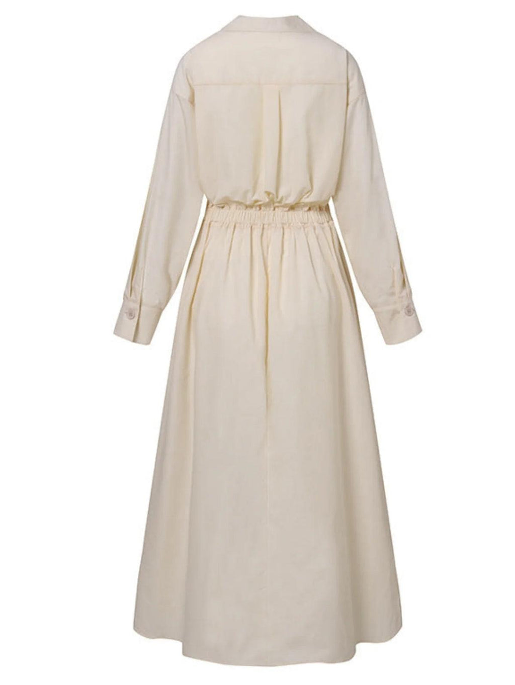 Elegant Pocket Button Lapel Collar Fold Solid Midi Dress