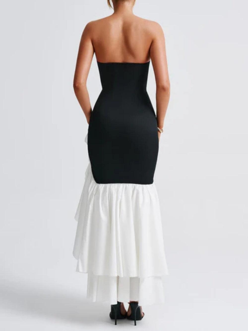 Strapless black and white stitching dress