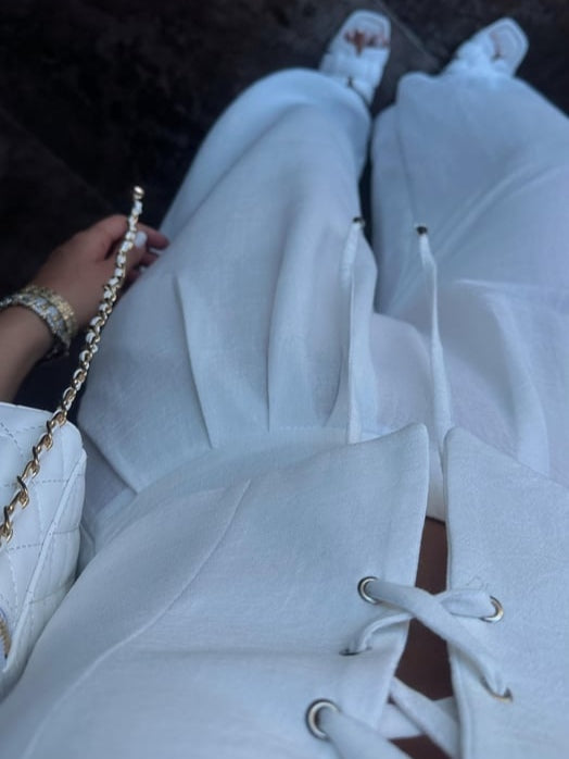 Linen Blend Tie Front Camisole Two-Piece Set