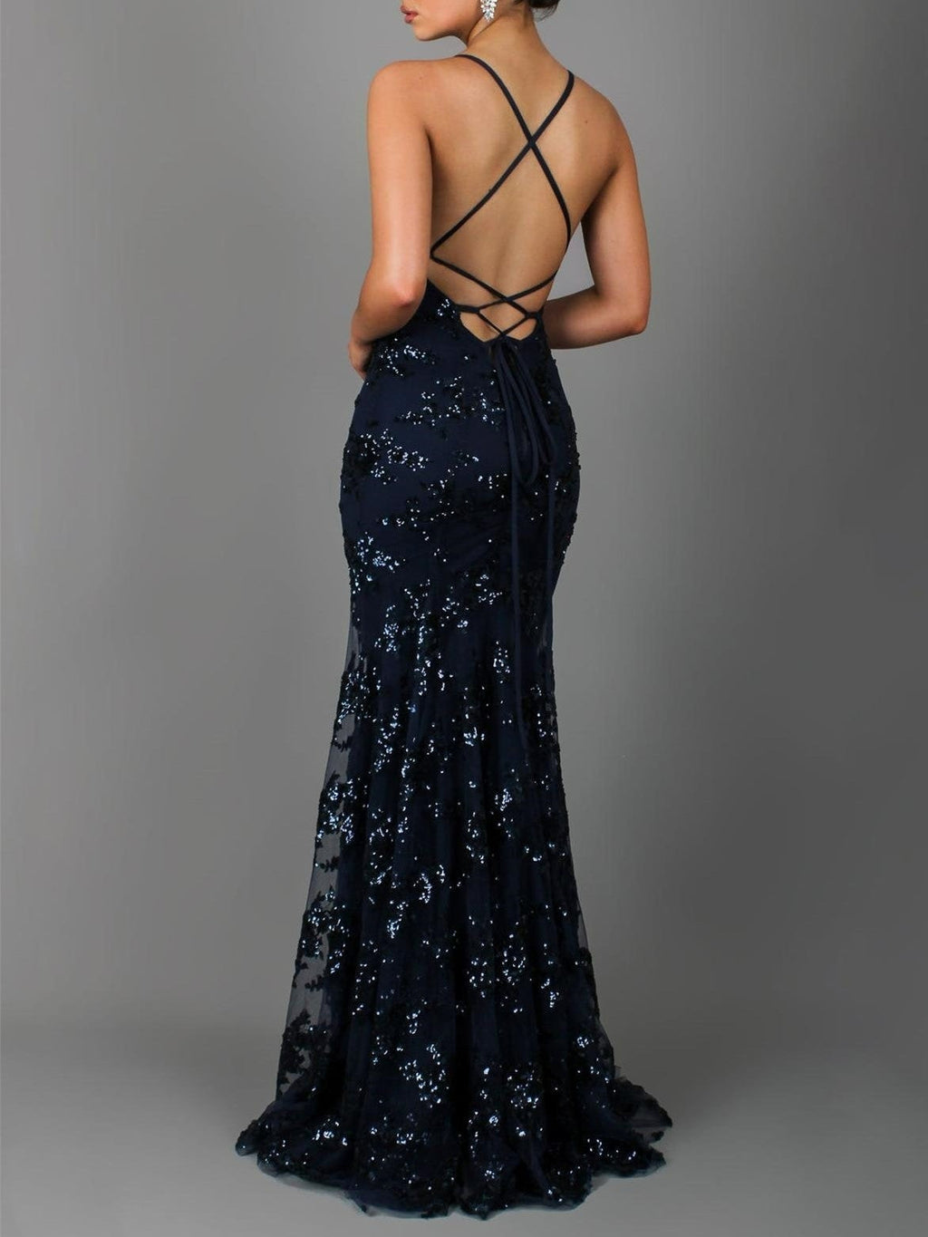 Sequin V-Neck Backless Maxi Dress