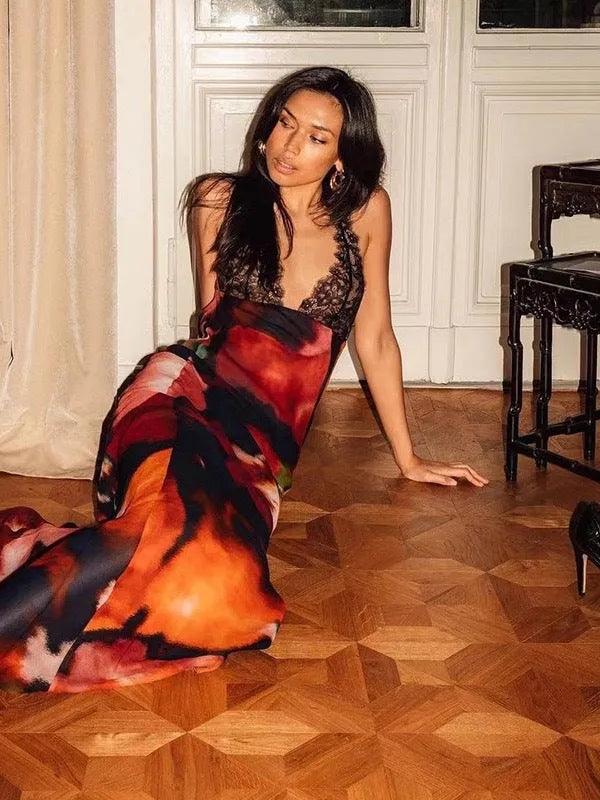 Lace Panel Sheer  Maxi Dress