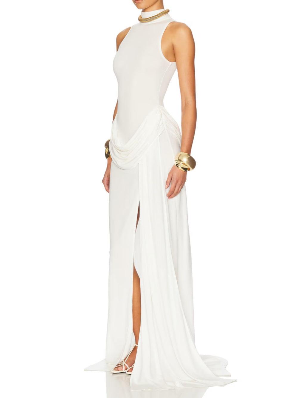 Slit waist pleated sleeveless maxi dress