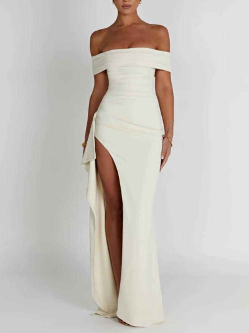 Off-shoulder slit maxi dress