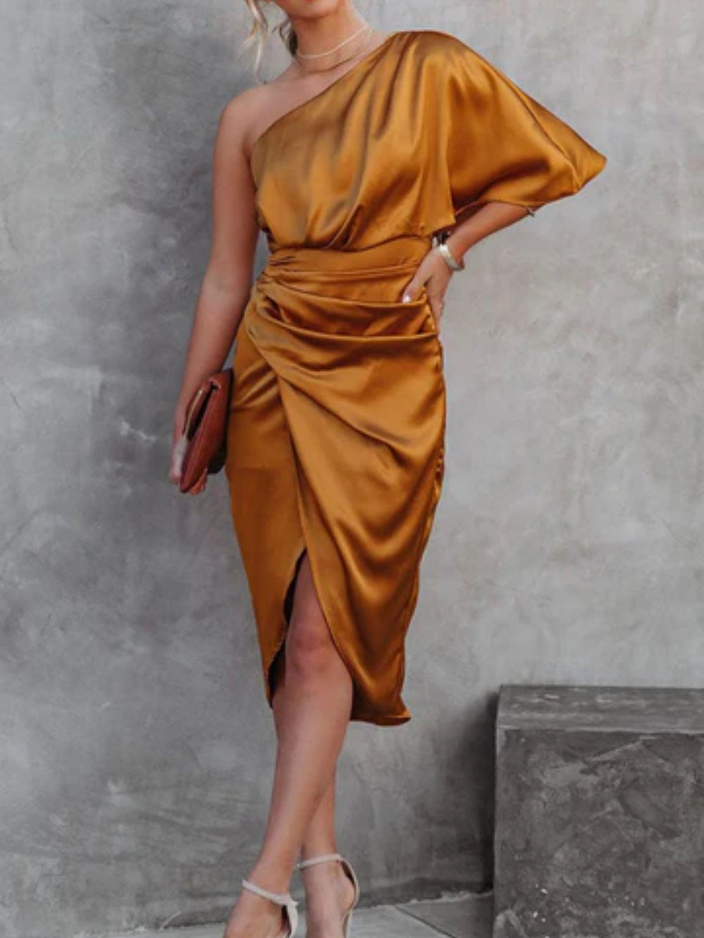 One-Sleeve Rose Section Irregular Skirt Dress