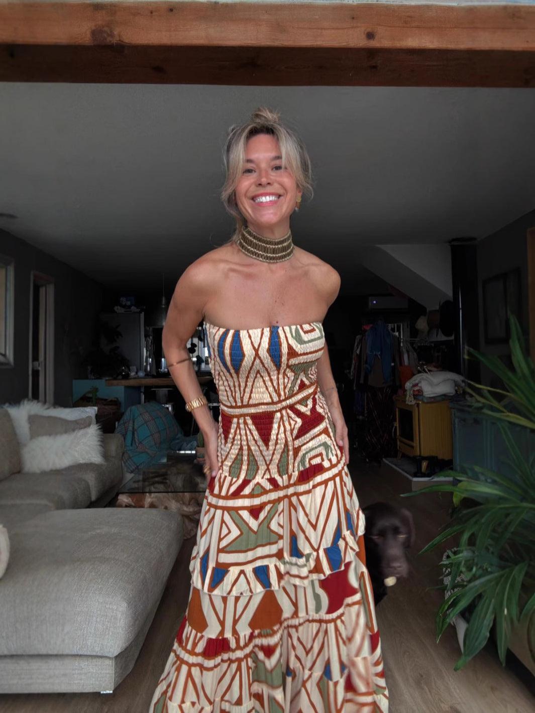 Retro Bohemian Printed Tube Dress