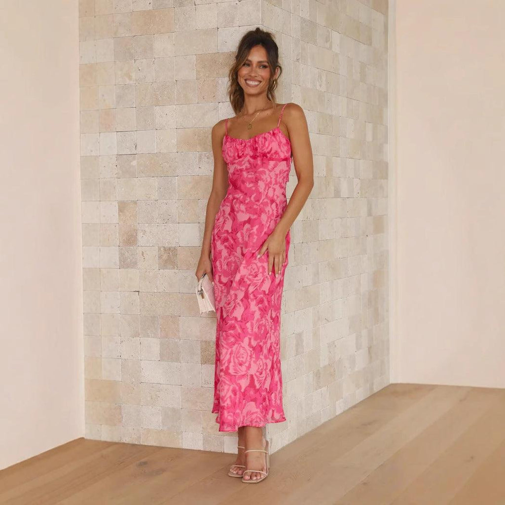 Halter Backless Hollow Fashion Print Dress