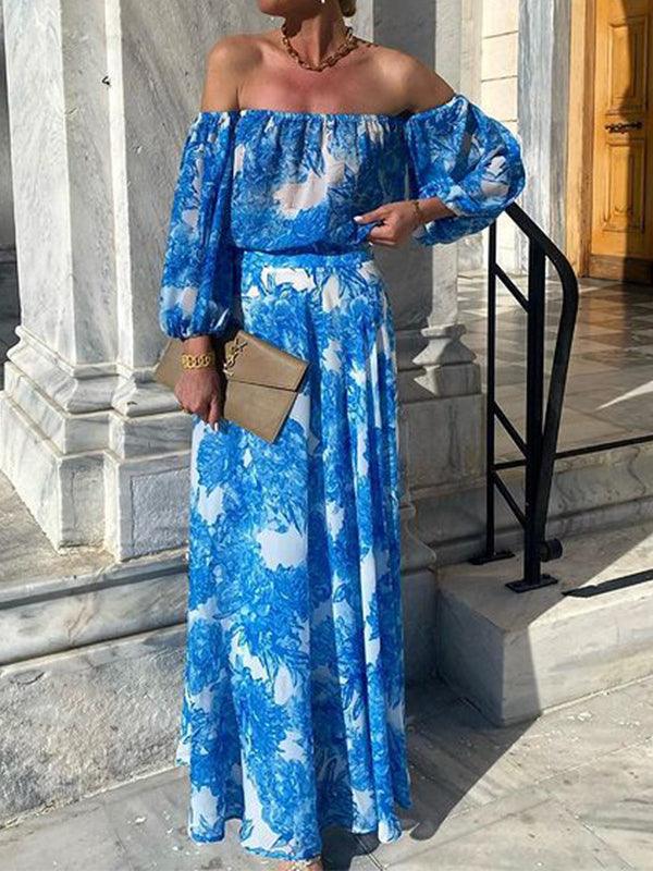 Printed one-shoulder beach dress bohemian Maxi Dress