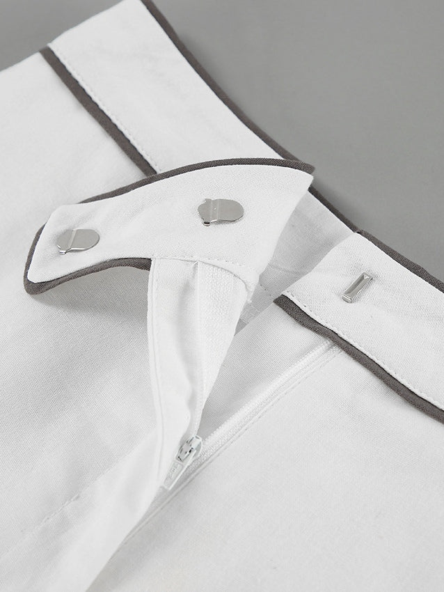 Black an White Contrast Cotton and Linen Shirt and Shorts Two-piece Set