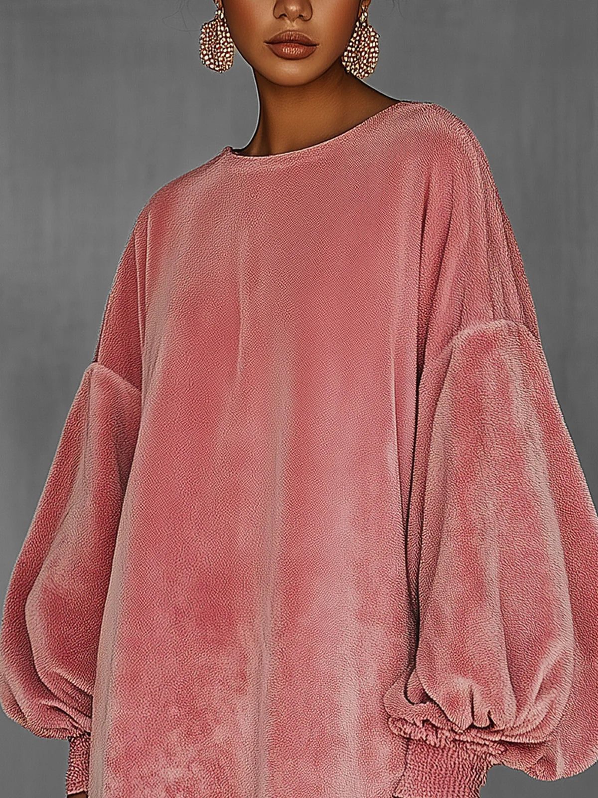Oversized Pink Fringe Crew Neck Suede Dress