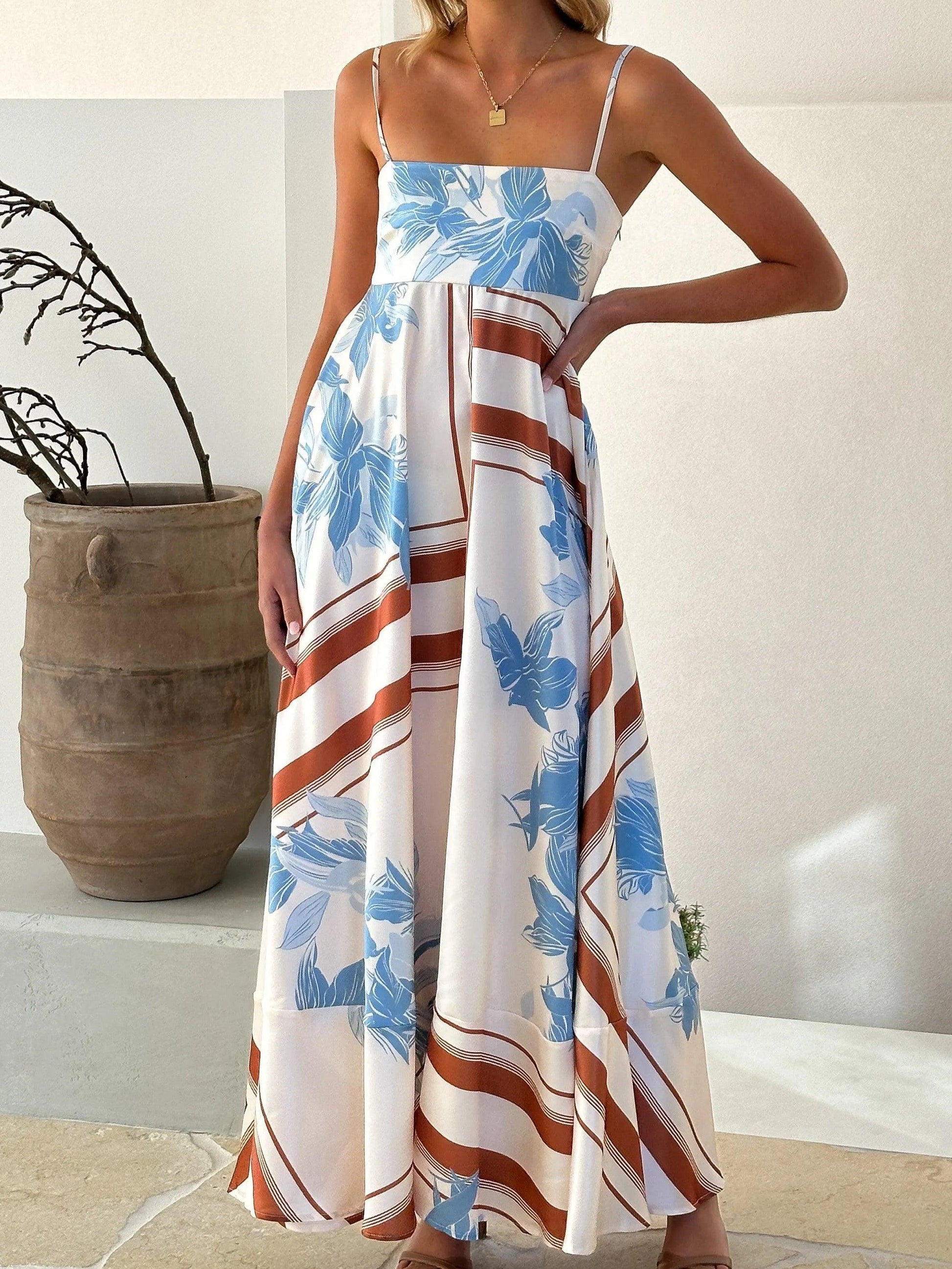 Contrast Floral Print Maxi Dress