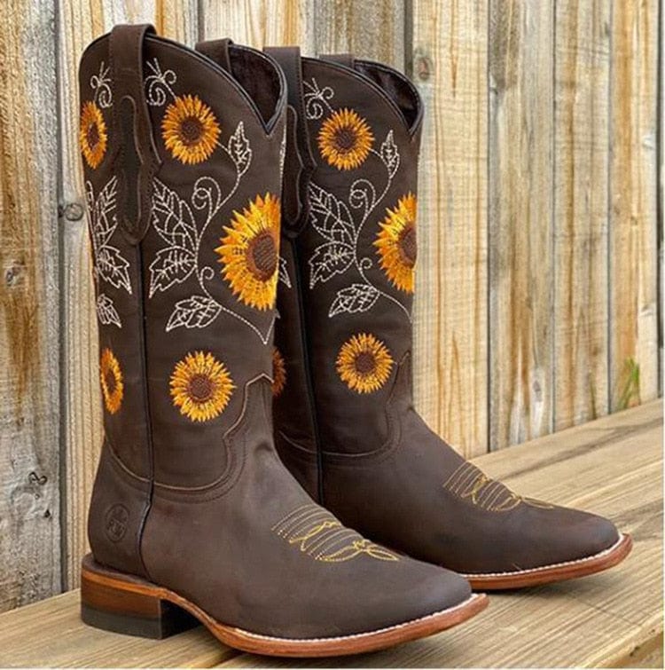 Cowboy Sunflower Embroidered Martin Boots