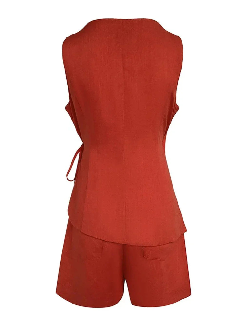 Linen Sleeveless V-neck Top and Loose Shorts Set