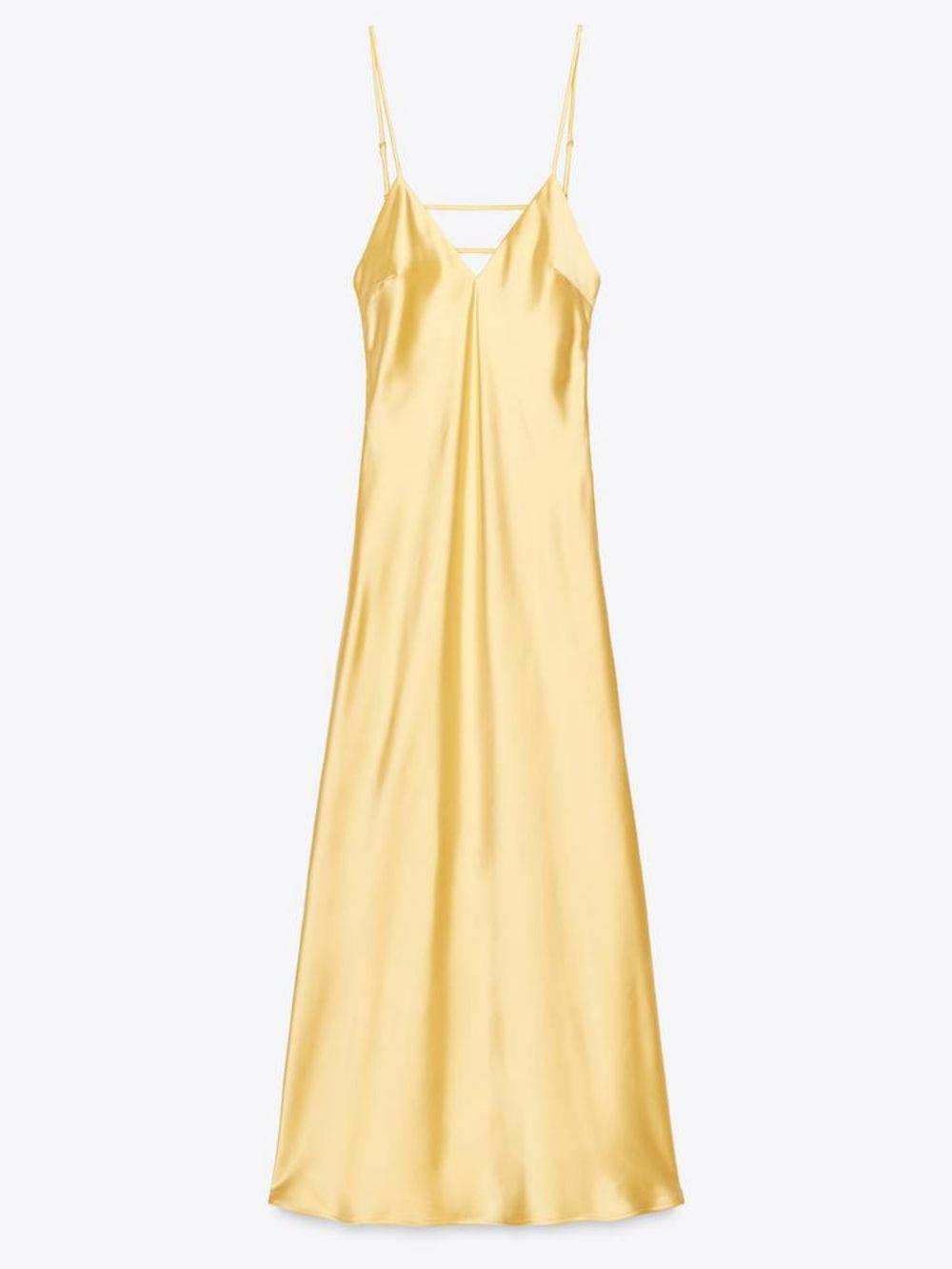 Satin Midi Dress - Yellow