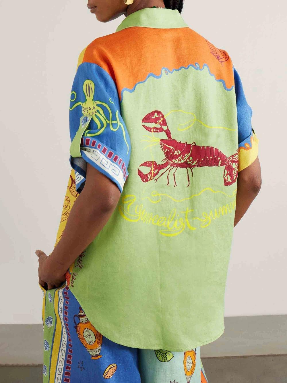 Summer Fantasy Print Short Sleeve Loose Top + Pants Set