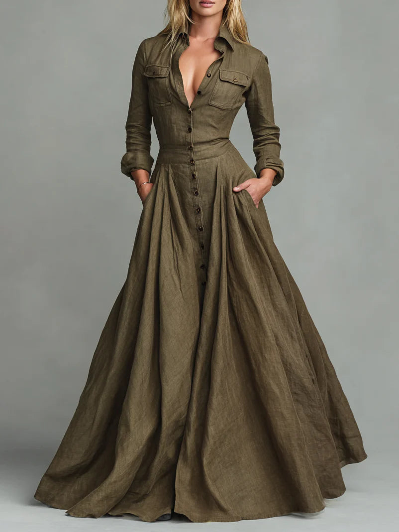 Vintage button-down shirt floor-length dress