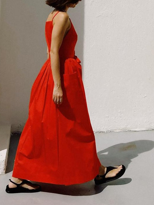 Sun Waist Midi Dress with No Side Seams