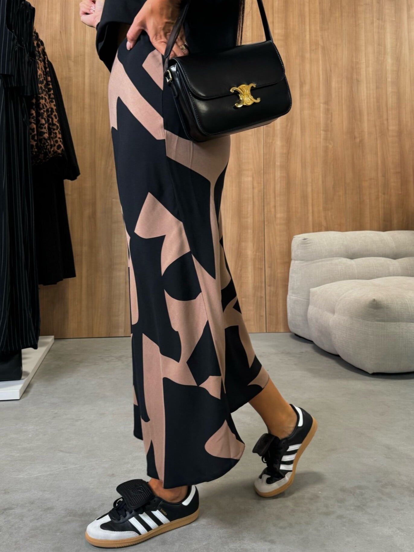 Colorblock Print Satin Skirt