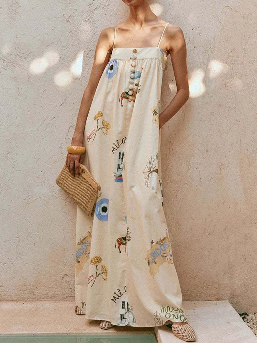 Strapless Square Neck Printed Maxi Dress