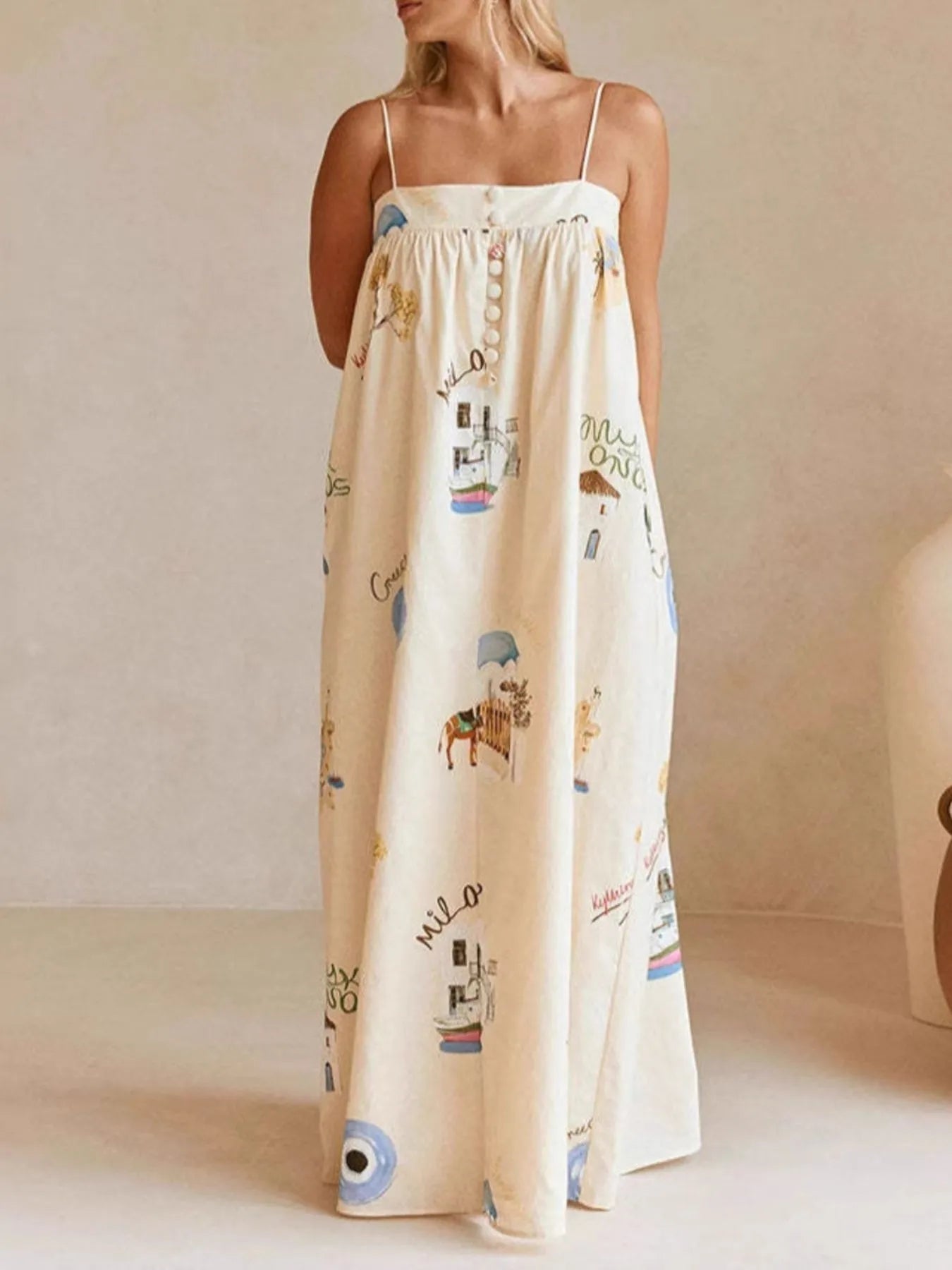 Strapless Square Neck Printed Maxi Dress