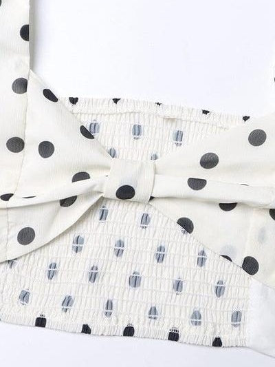 Polka Dot Square Neck Puff Sleeve Top and Slit Skirt Set