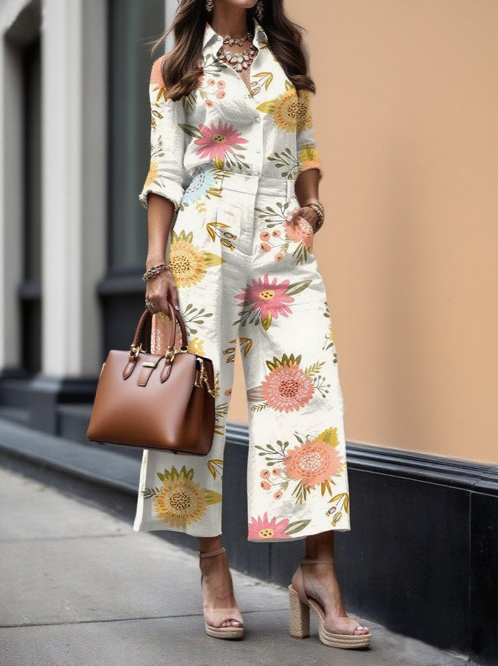 Floral Capri Pants and Loose Shirt Linen Set