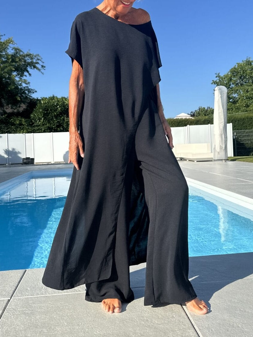 Breathable Wide-leg Pants and Tapered Long Short-sleeved Top Set
