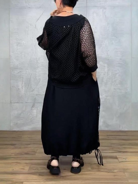 Black Mesh Sleeveless Dress and Cover-up Set