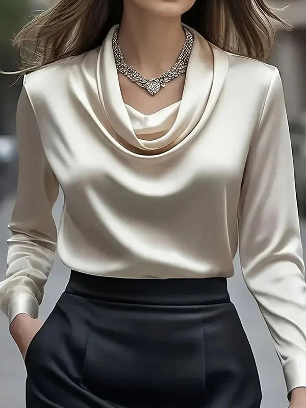 Elegant Solid Color Satin Collar Shirt