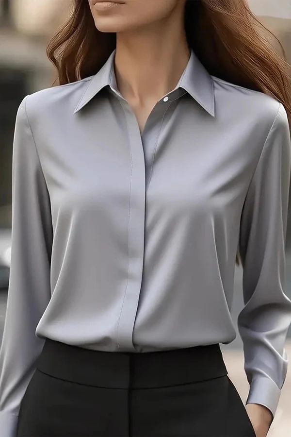 Satin Lapel Long-sleeved Casual Shirt