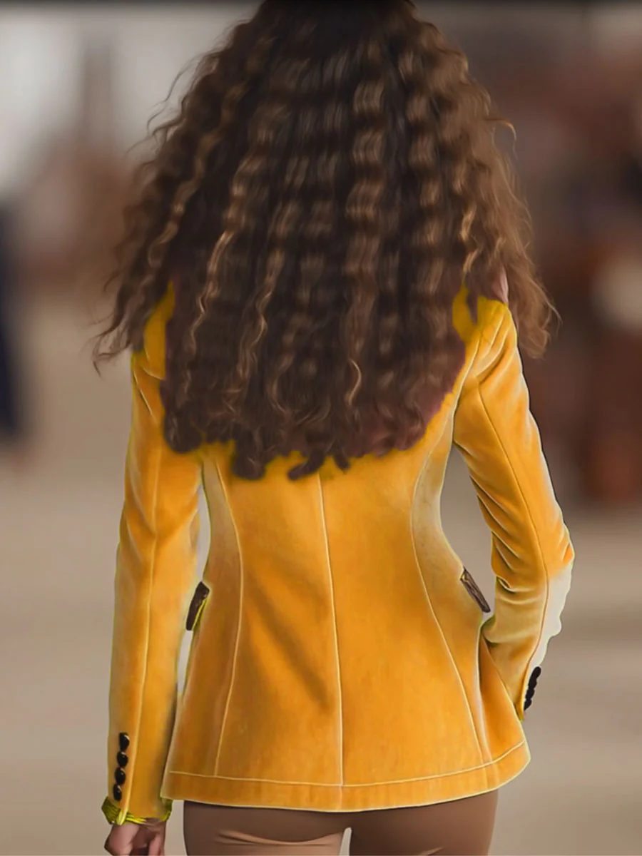 Pink Velvet Leopard Print Single-button Suit Jacket