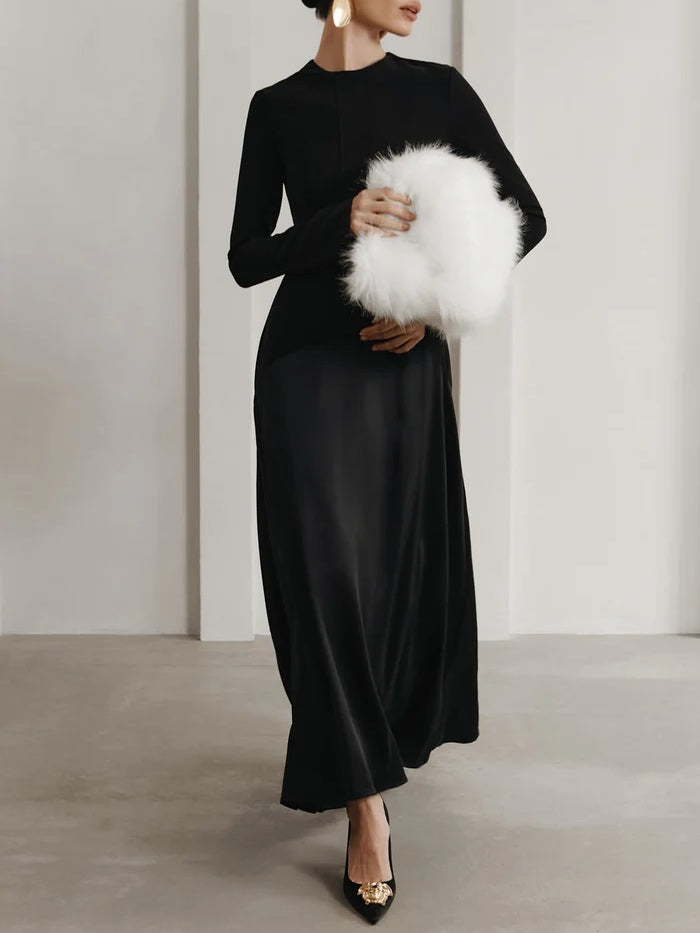 Elegant Dark Brown Satin Patchwork Maxi Dress