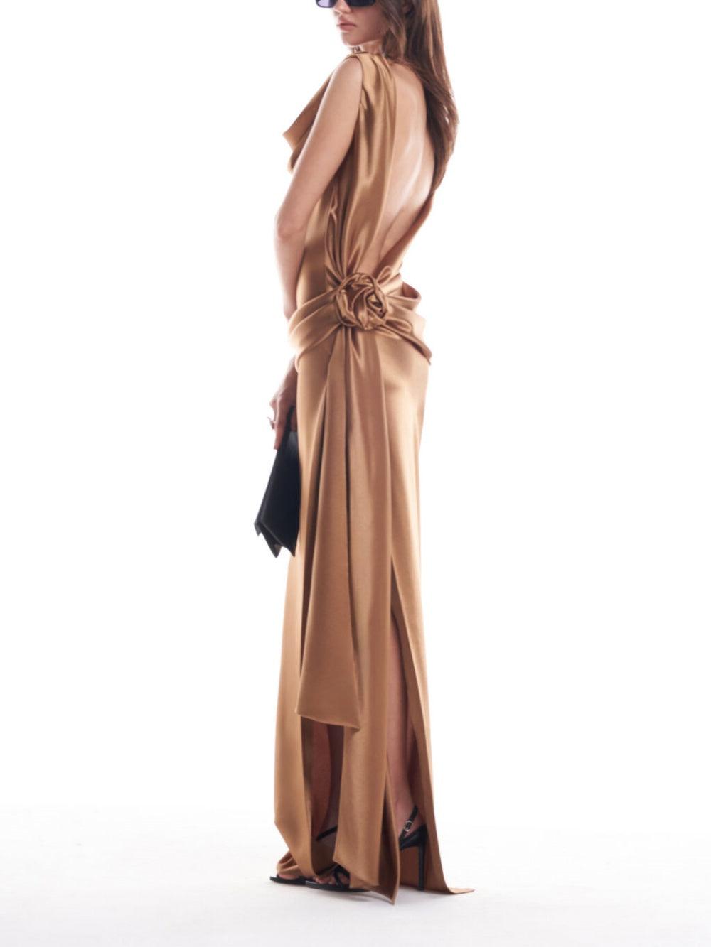 Backless Slit Satin Dress