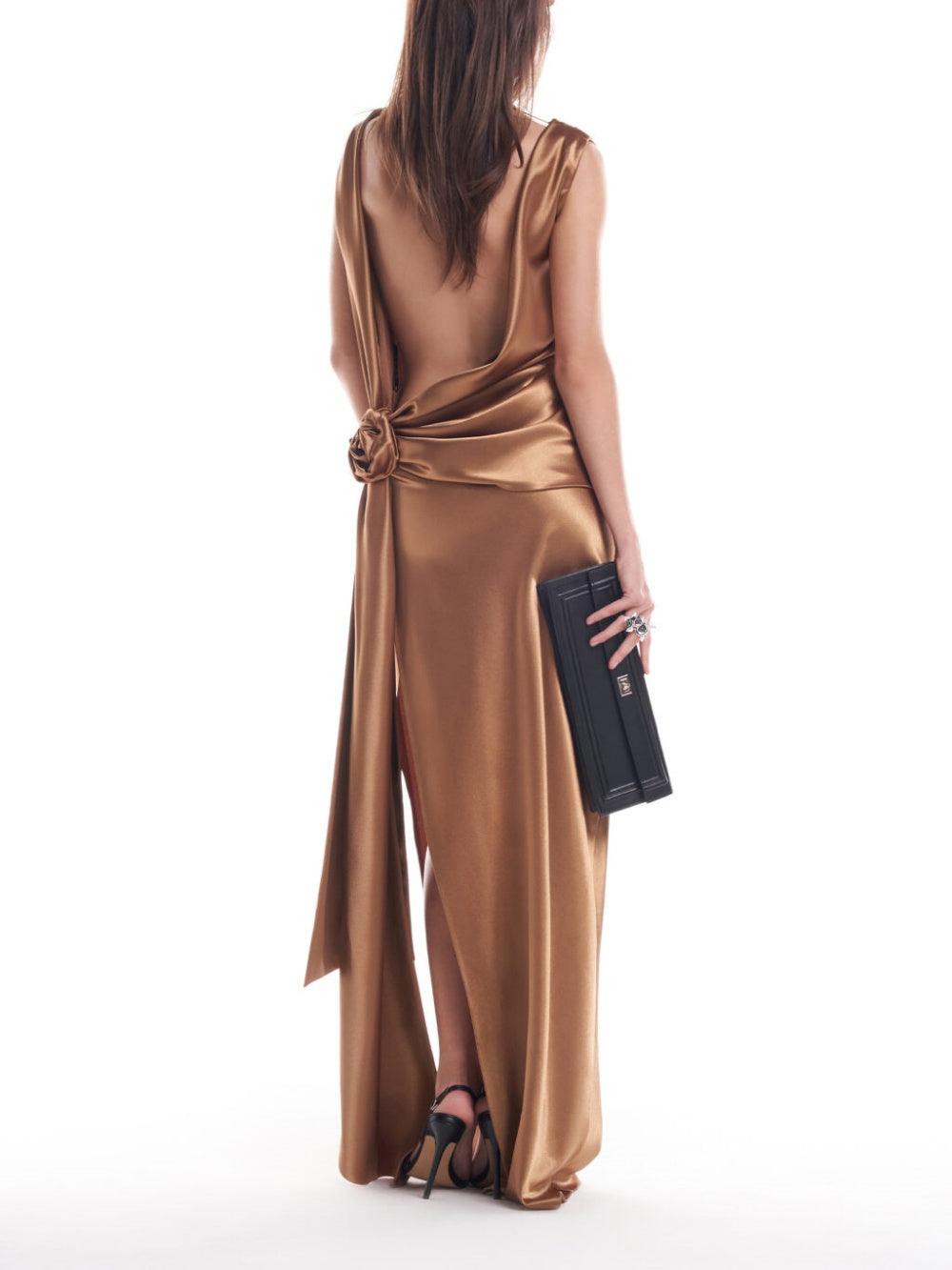 Backless Slit Satin Dress