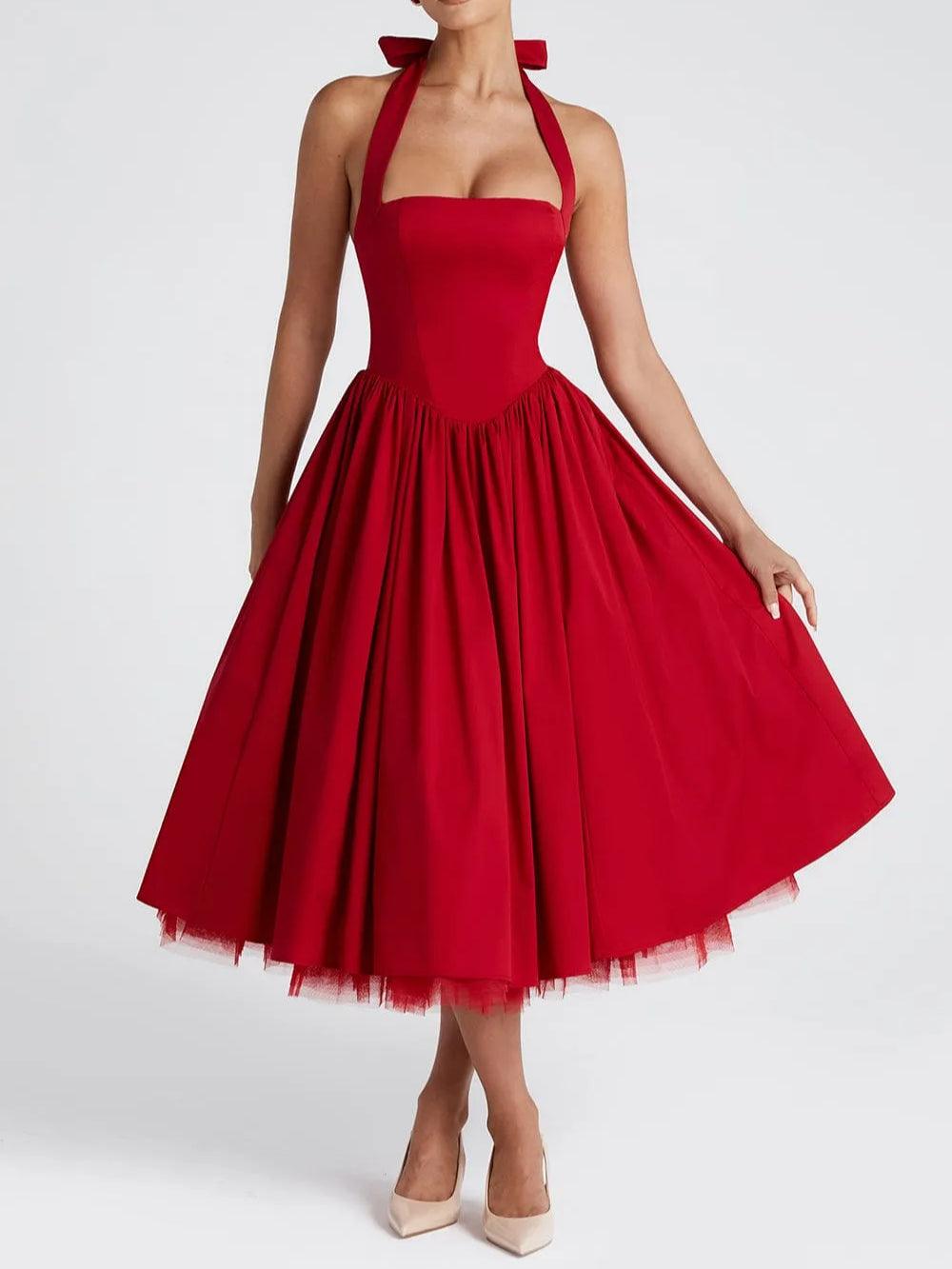 Elegant Mesh Halterneck Double-layer Dress