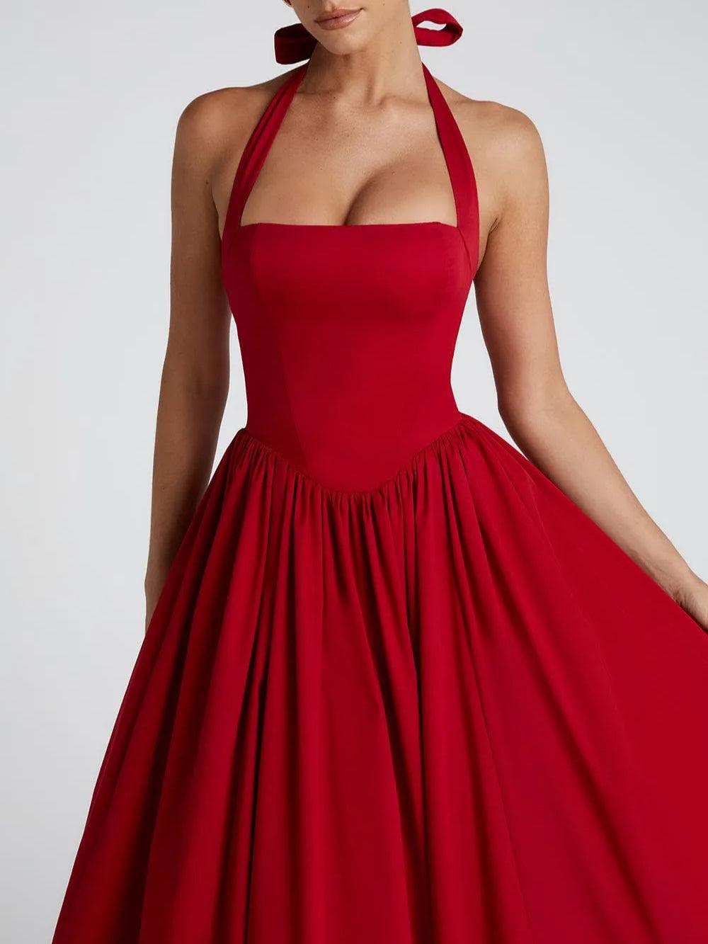 Elegant Mesh Halterneck Double-layer Dress