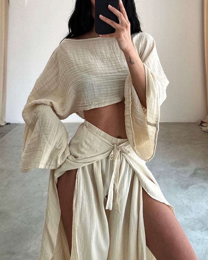 Casual slit tie two-piece set
