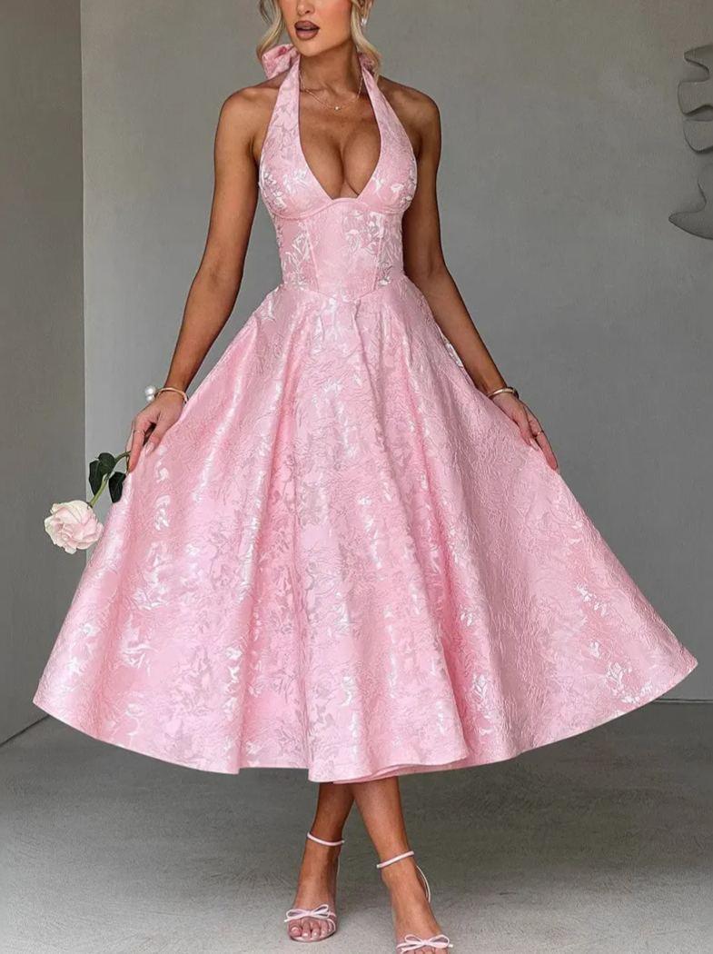 V-Neck Jacquard Mini Dress