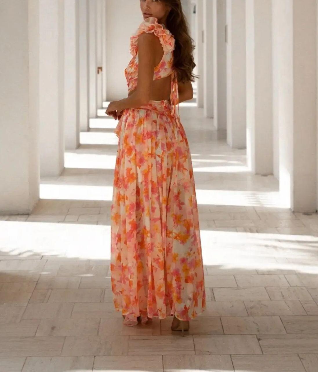 Orange Fuchsia Cassini Maxi Dress