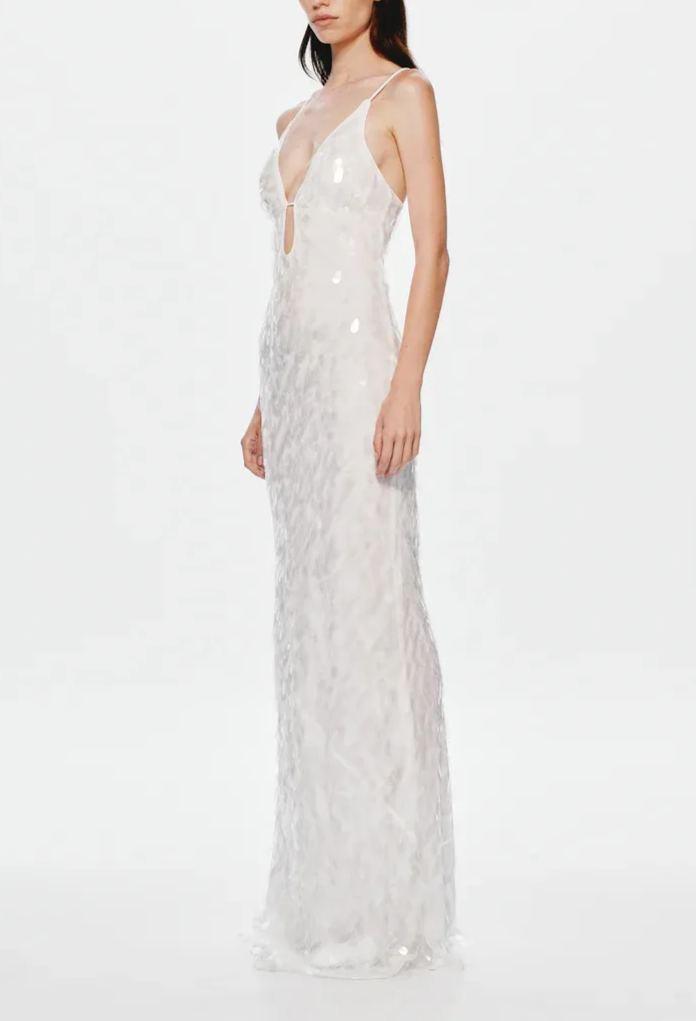 Low-cut hollow strap backless sequined dress